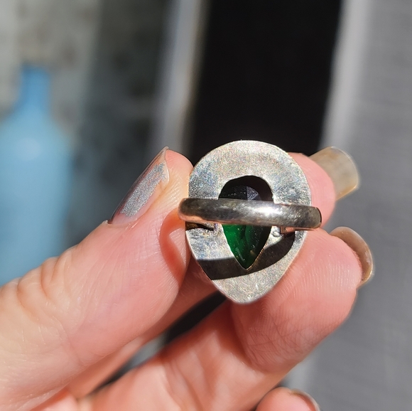 Tourmaline large green pear cut sterling ring sz6 - Picture 5 of 7